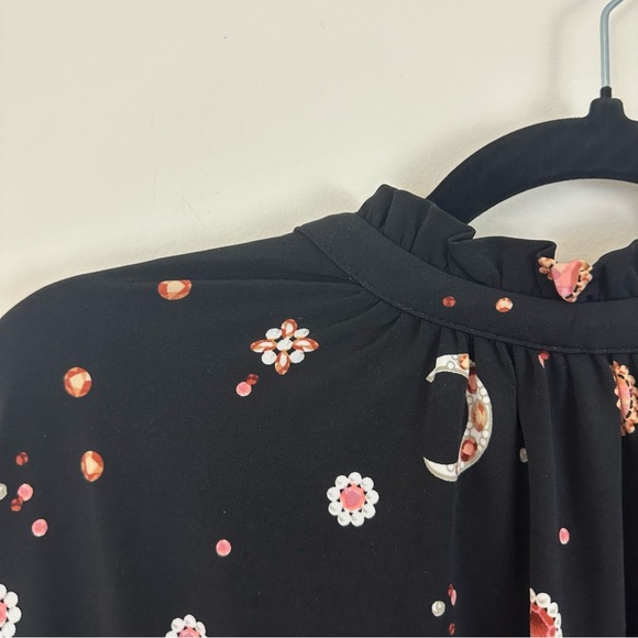 Ann Taylor | Long Sleeve Celestial Moon Patterned Peplum Waist Blouse Small - Picture 2 of 6